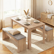 Artiss 3 Piece Dining Sets, 120cm Wooden Dining Table and 2 Upholstered Chairs Set, Space-Saving Modern DSET-TAB120-BEN90-WD