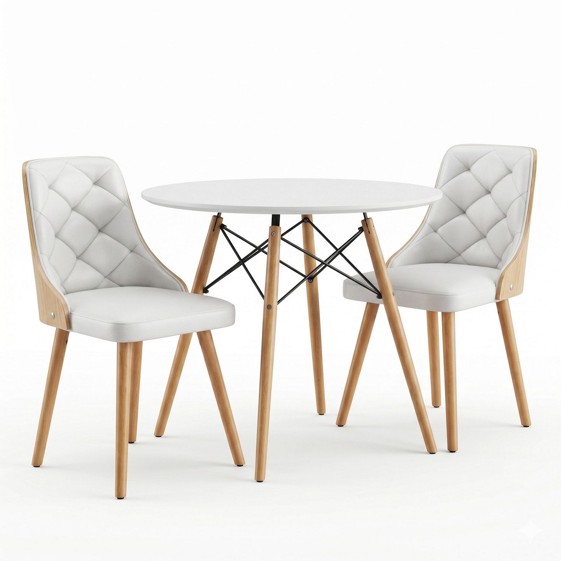 Artiss Dining Table and Chairs Set 3PCS 90cm 2 Seater Round Dining Set for Kitchen, Apartment, Dining Room DSET-TAB90-2004-WHX2