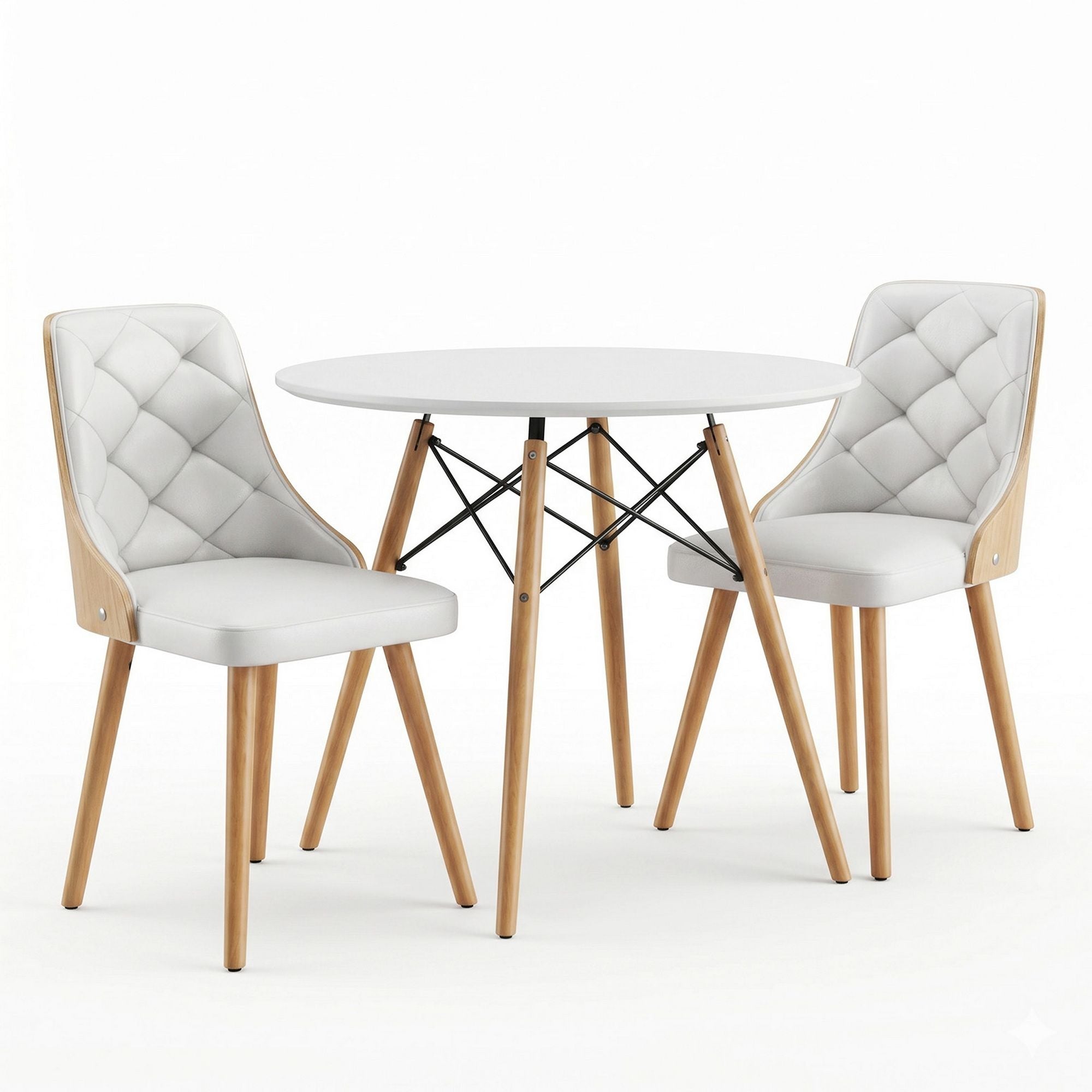 Artiss Dining Table and Chairs Set 3PCS 90cm 2 Seater Round Dining Set for Kitchen, Apartment, Dining Room DSET-TAB90-2004-WHX2