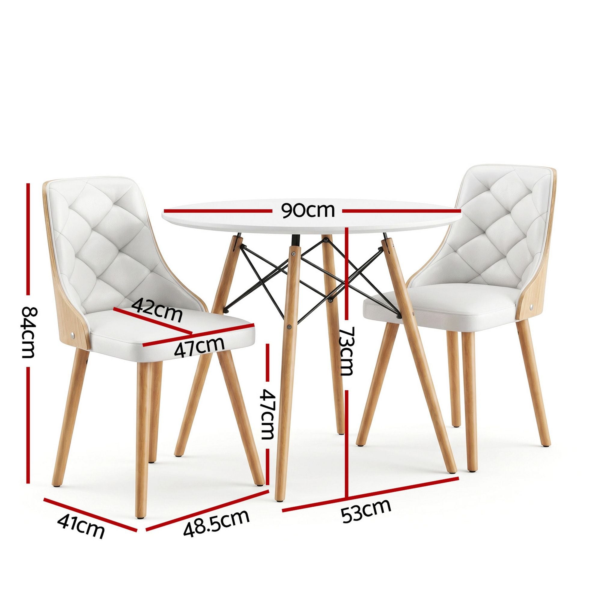 Artiss Dining Table and Chairs Set 3PCS 90cm 2 Seater Round Dining Set for Kitchen, Apartment, Dining Room DSET-TAB90-2004-WHX2