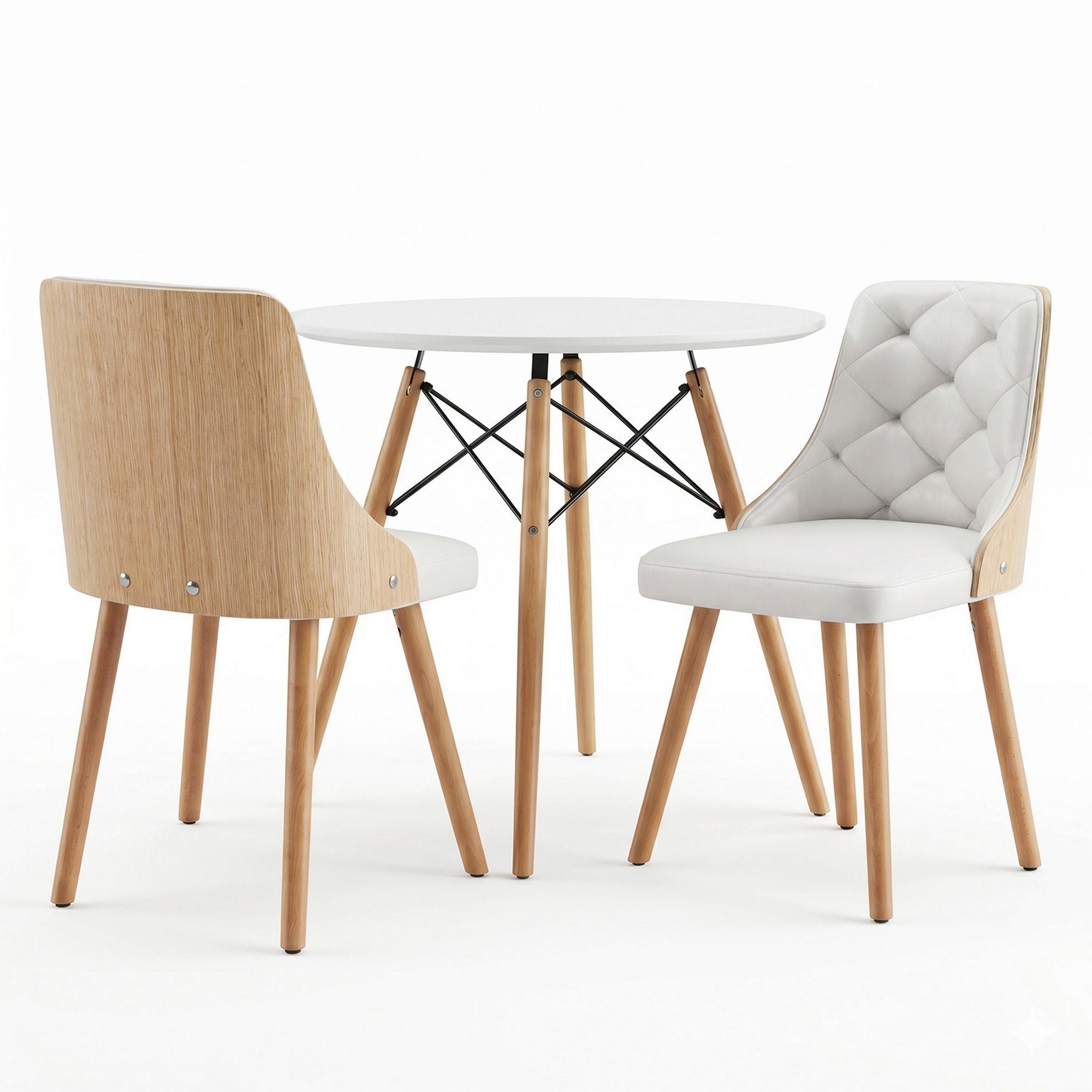 Artiss Dining Table and Chairs Set 3PCS 90cm 2 Seater Round Dining Set for Kitchen, Apartment, Dining Room DSET-TAB90-2004-WHX2