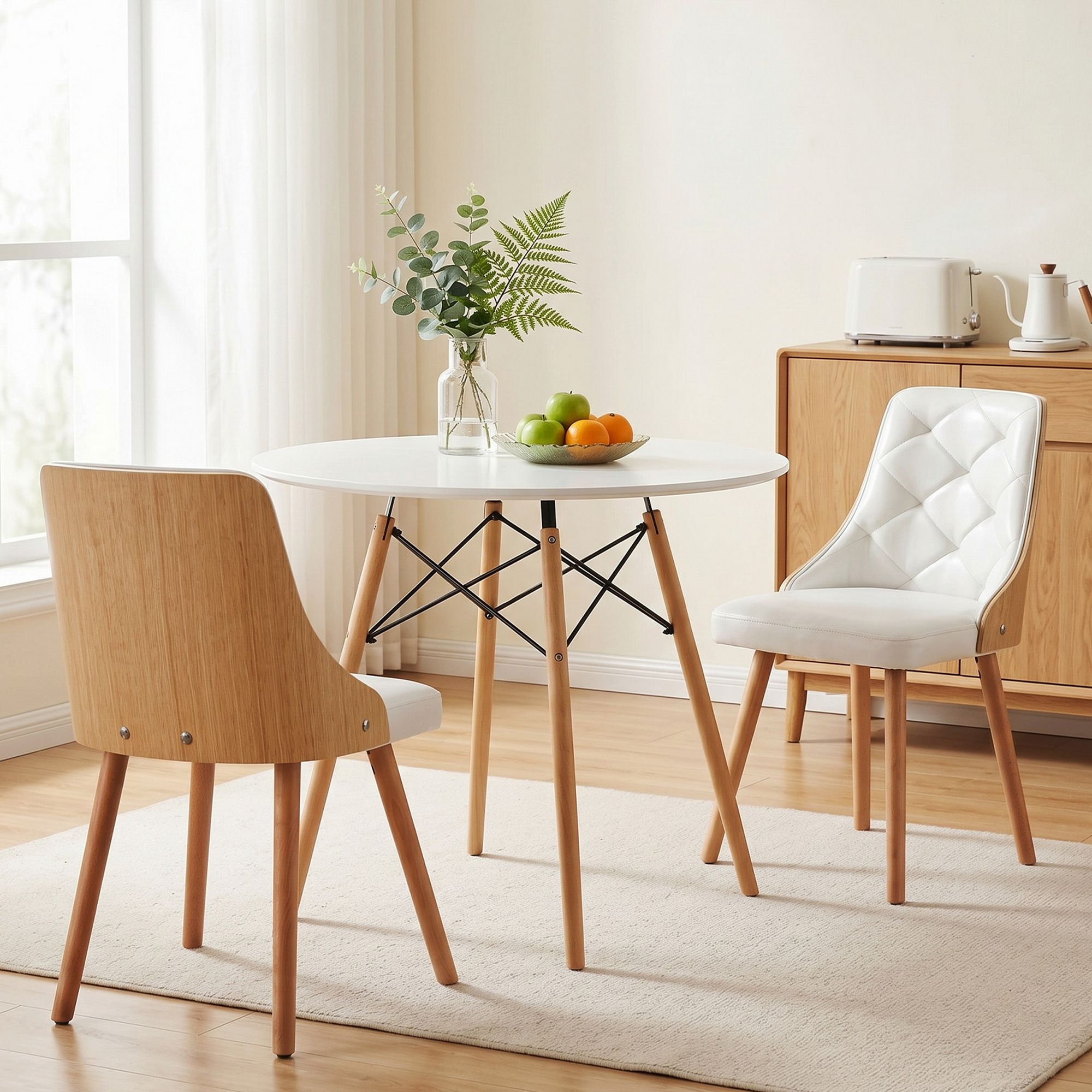 Artiss Dining Table and Chairs Set 3PCS 90cm 2 Seater Round Dining Set for Kitchen, Apartment, Dining Room DSET-TAB90-2004-WHX2