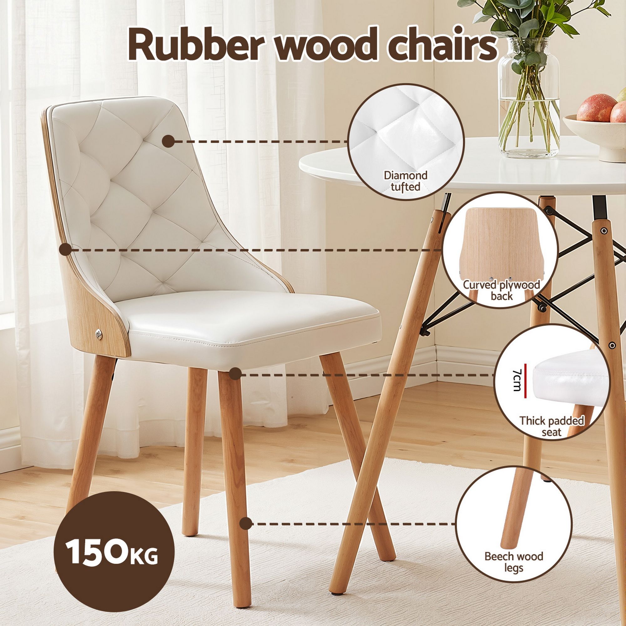 Artiss Dining Table and Chairs Set 3PCS 90cm 2 Seater Round Dining Set for Kitchen, Apartment, Dining Room DSET-TAB90-2004-WHX2