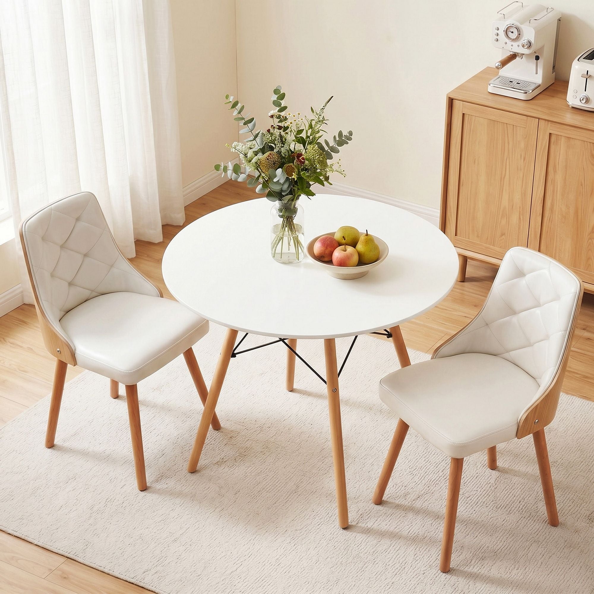 Artiss Dining Table and Chairs Set 3PCS 90cm 2 Seater Round Dining Set for Kitchen, Apartment, Dining Room DSET-TAB90-2004-WHX2