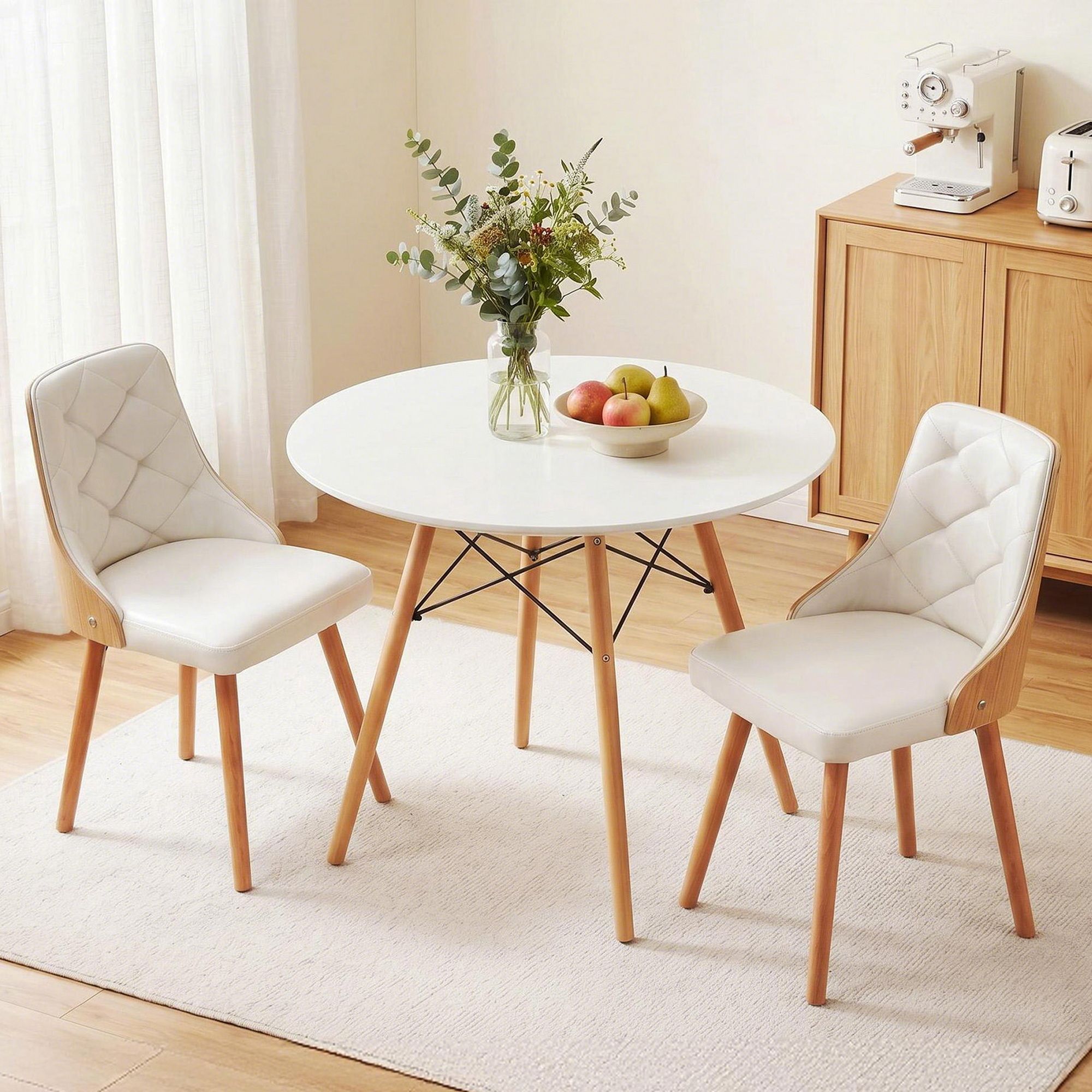 Artiss Dining Table and Chairs Set 3PCS 90cm 2 Seater Round Dining Set for Kitchen, Apartment, Dining Room DSET-TAB90-2004-WHX2