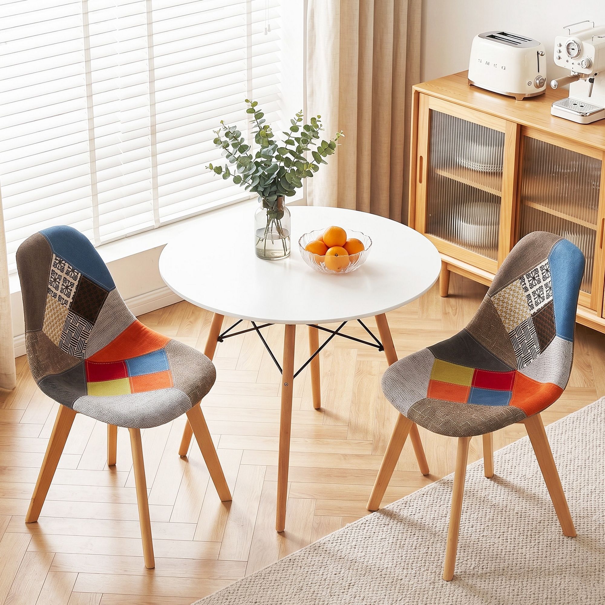 Artiss Dining Table and Chairs Set 3PCS Round 2 Seater Dining Set for Kitchen, Apartment, Dining Room White DSET-TAB90-56FBX2