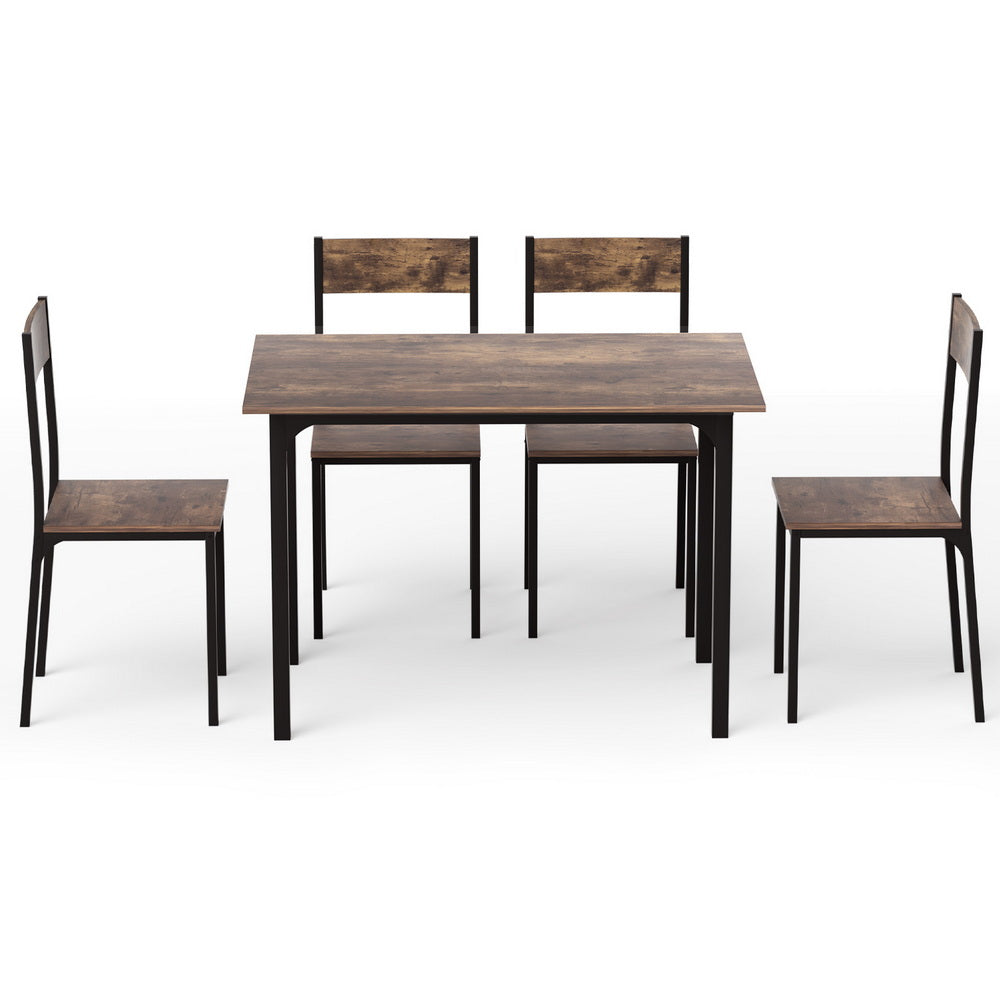 Artiss Dining Table and Chairs Set of 5 Compact Kitchen Furniture Rustic Brown DSET-U-5007-BR