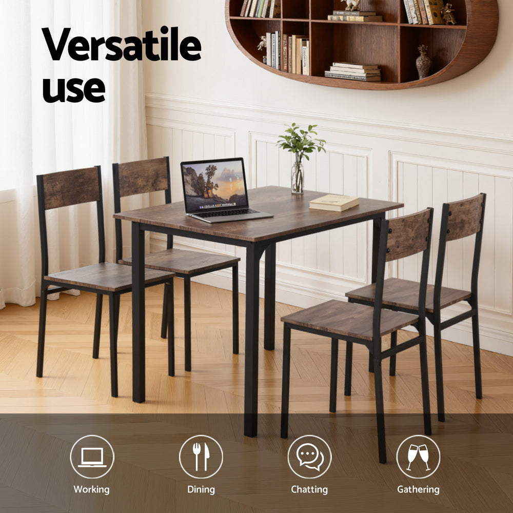 Artiss Dining Table and Chairs Set of 5 Compact Kitchen Furniture Rustic Brown DSET-U-5007-BR