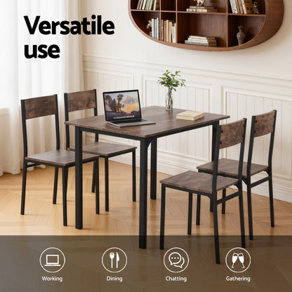 Artiss Dining Table and Chairs Set of 5 Compact Kitchen Furniture Rustic Brown DSET-U-5007-BR