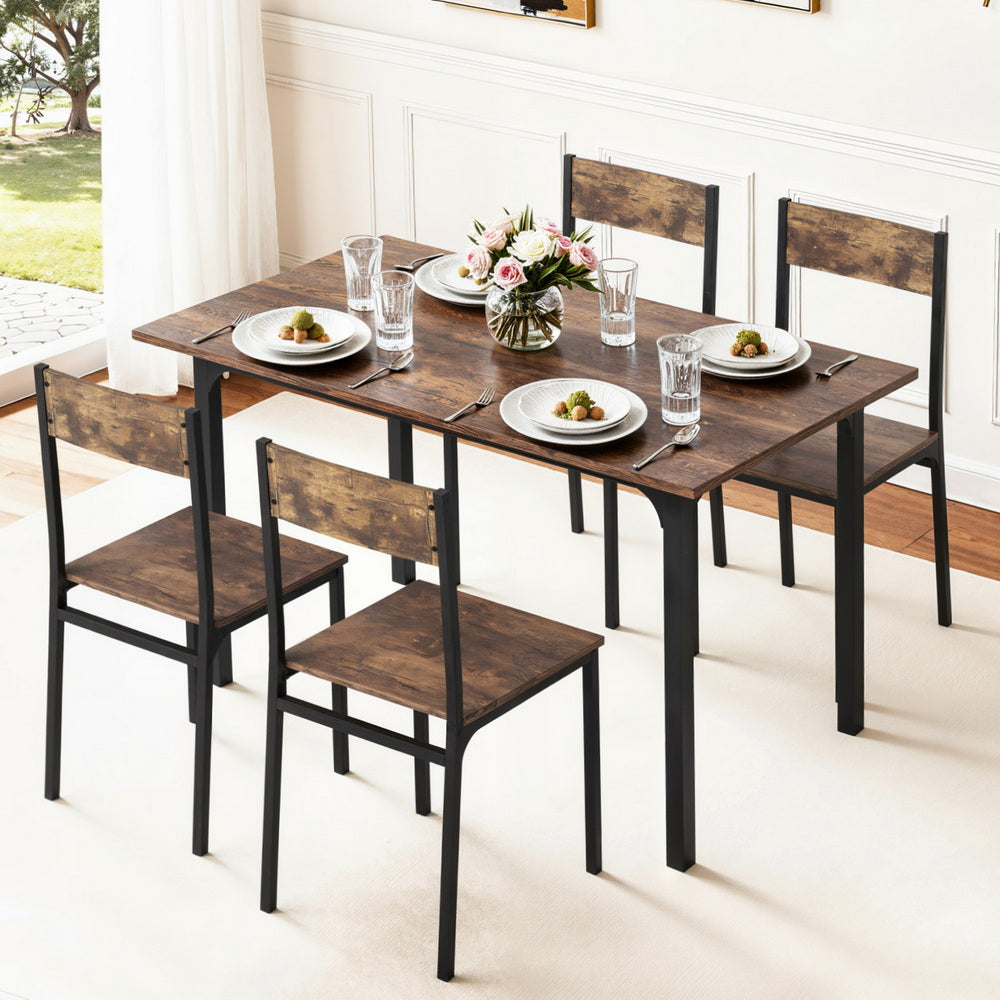 Artiss Dining Table and Chairs Set of 5 Compact Kitchen Furniture Rustic Brown DSET-U-5007-BR