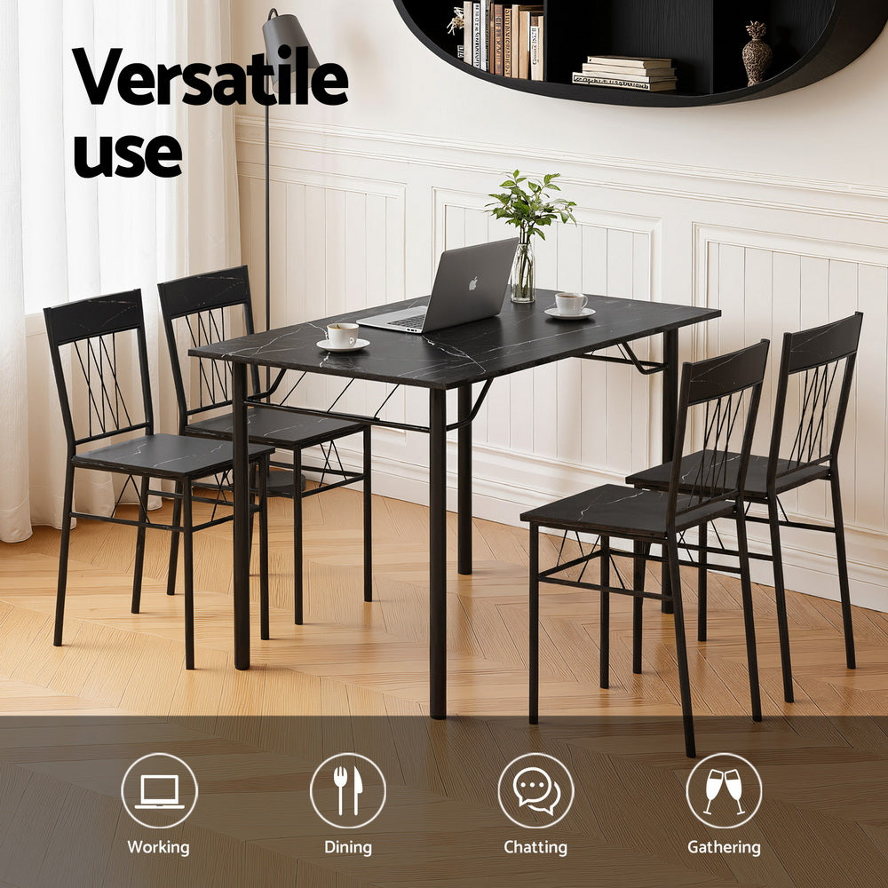 Artiss Dining Table and Chairs Set of 5 Compact Kitchen Furniture Marble Black DSET-U-5008-BK
