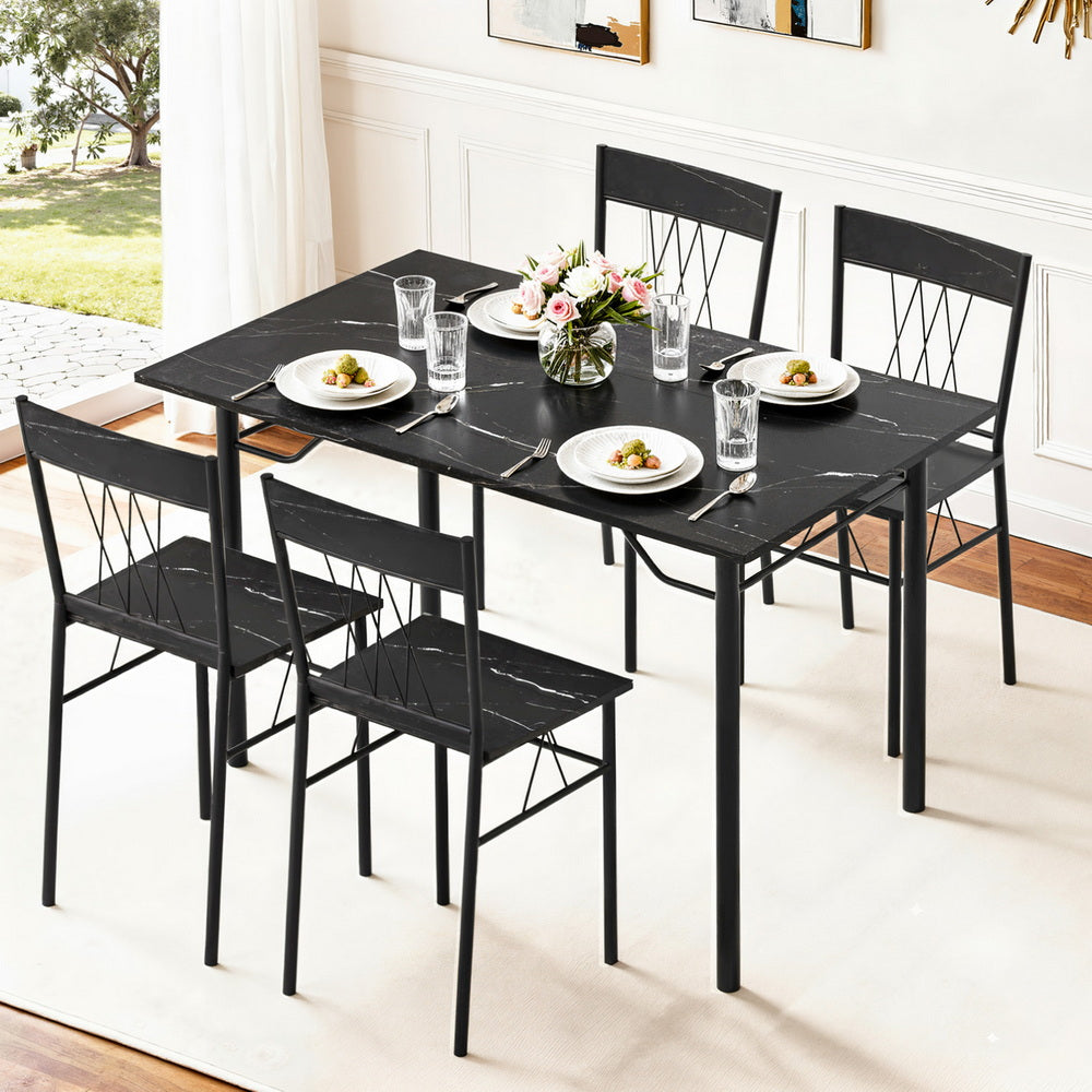Artiss Dining Table and Chairs Set of 5 Compact Kitchen Furniture Marble Black DSET-U-5008-BK