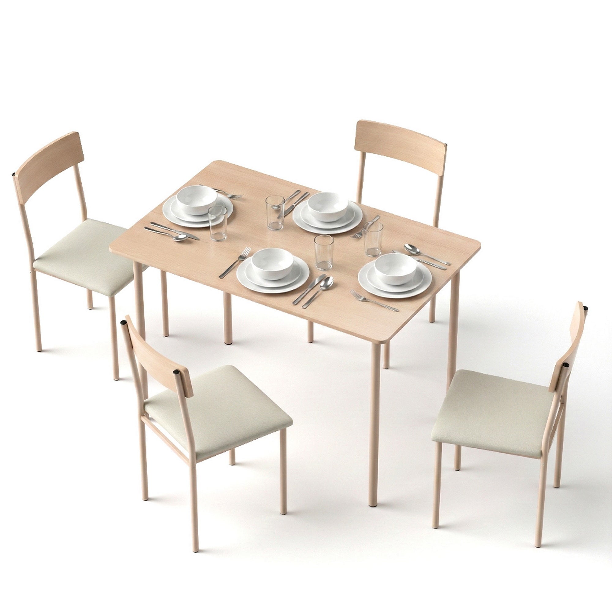 Artiss Dining Table and Chairs Set of 5 Compact Kitchen Furniture Natural Beige DSET-U-5279-WD