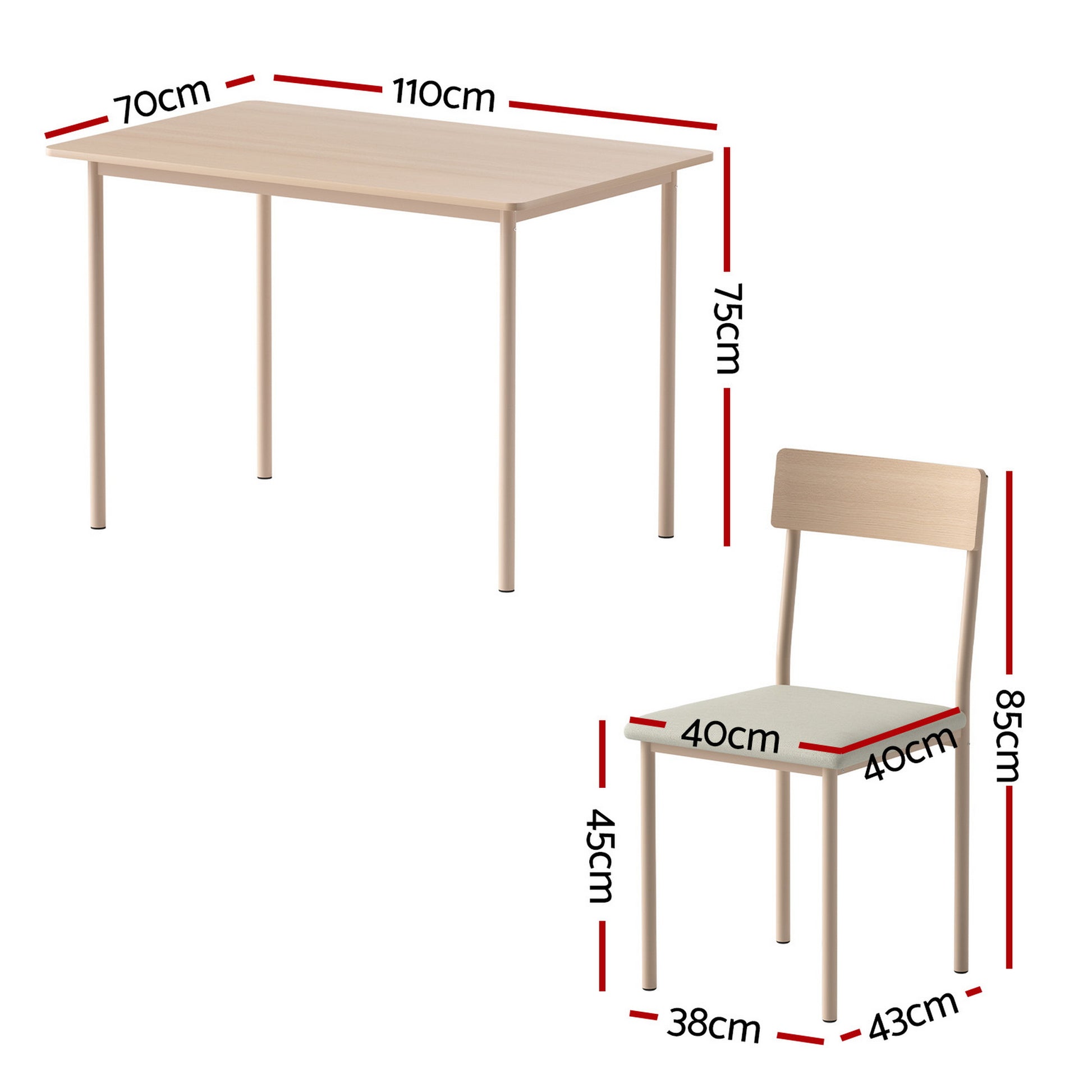 Artiss Dining Table and Chairs Set of 5 Compact Kitchen Furniture Natural Beige DSET-U-5279-WD