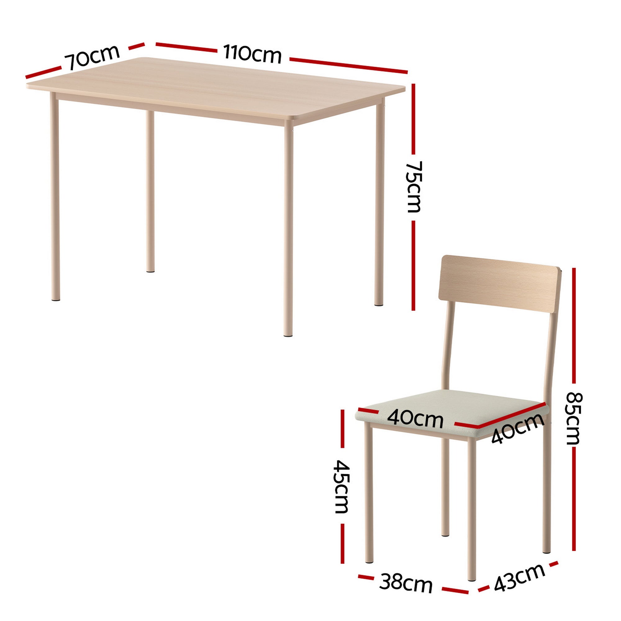 Artiss Dining Table and Chairs Set of 5 Compact Kitchen Furniture Natural Beige DSET-U-5279-WD