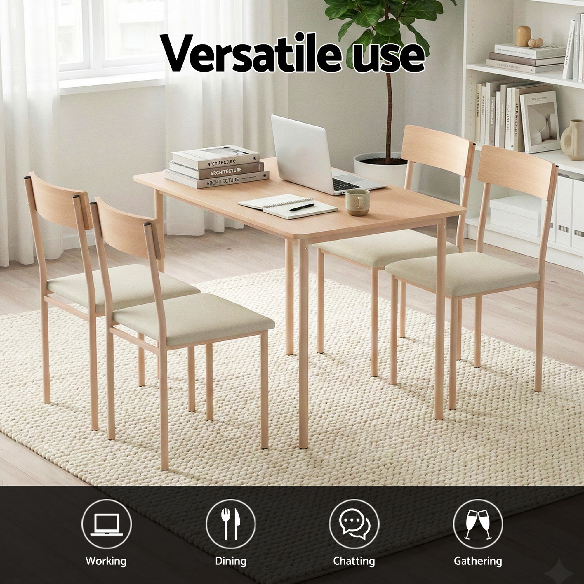 Artiss Dining Table and Chairs Set of 5 Compact Kitchen Furniture Natural Beige DSET-U-5279-WD