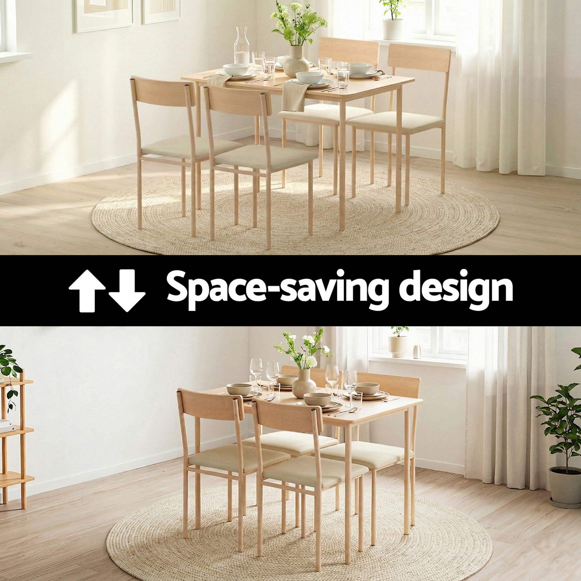 Artiss Dining Table and Chairs Set of 5 Compact Kitchen Furniture Natural Beige DSET-U-5279-WD