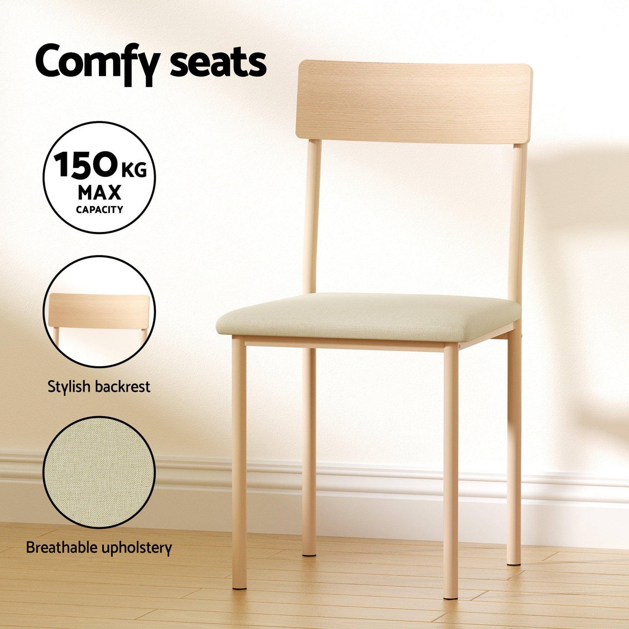 Artiss Dining Table and Chairs Set of 5 Compact Kitchen Furniture Natural Beige DSET-U-5279-WD
