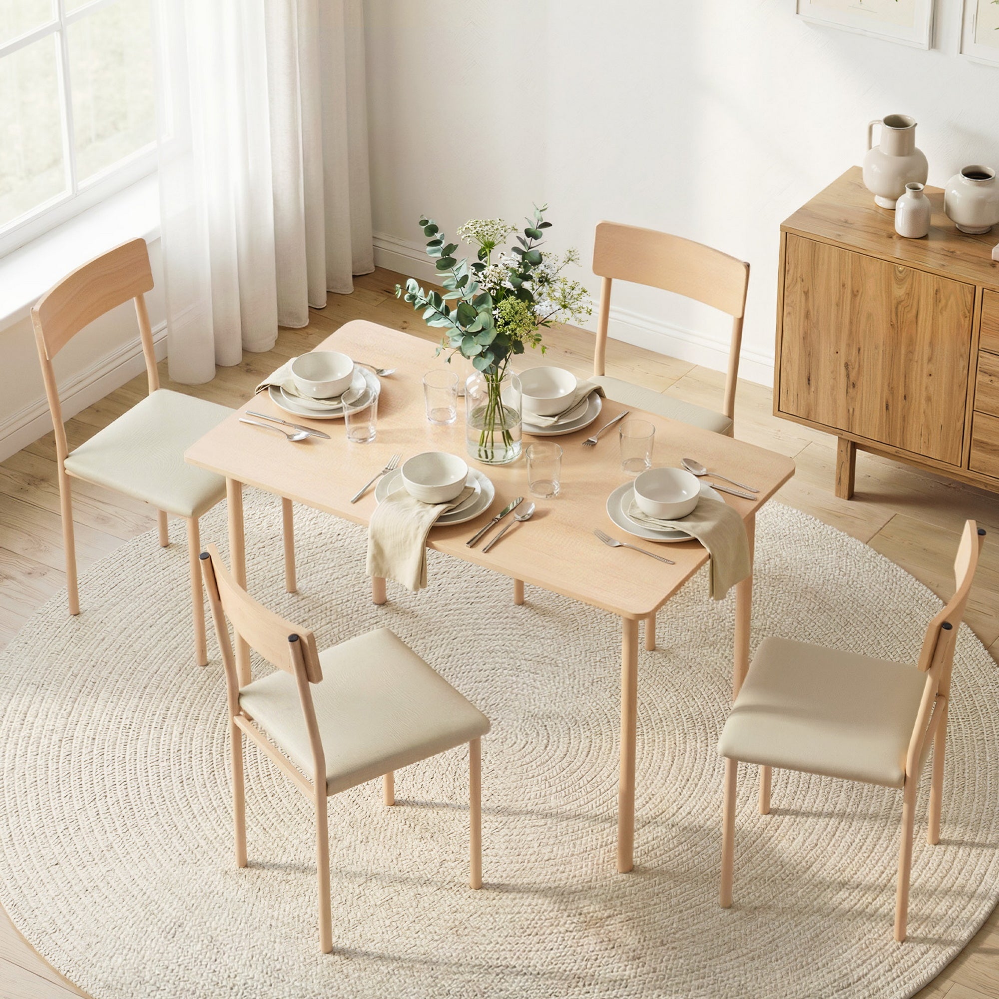 Artiss Dining Table and Chairs Set of 5 Compact Kitchen Furniture Natural Beige DSET-U-5279-WD