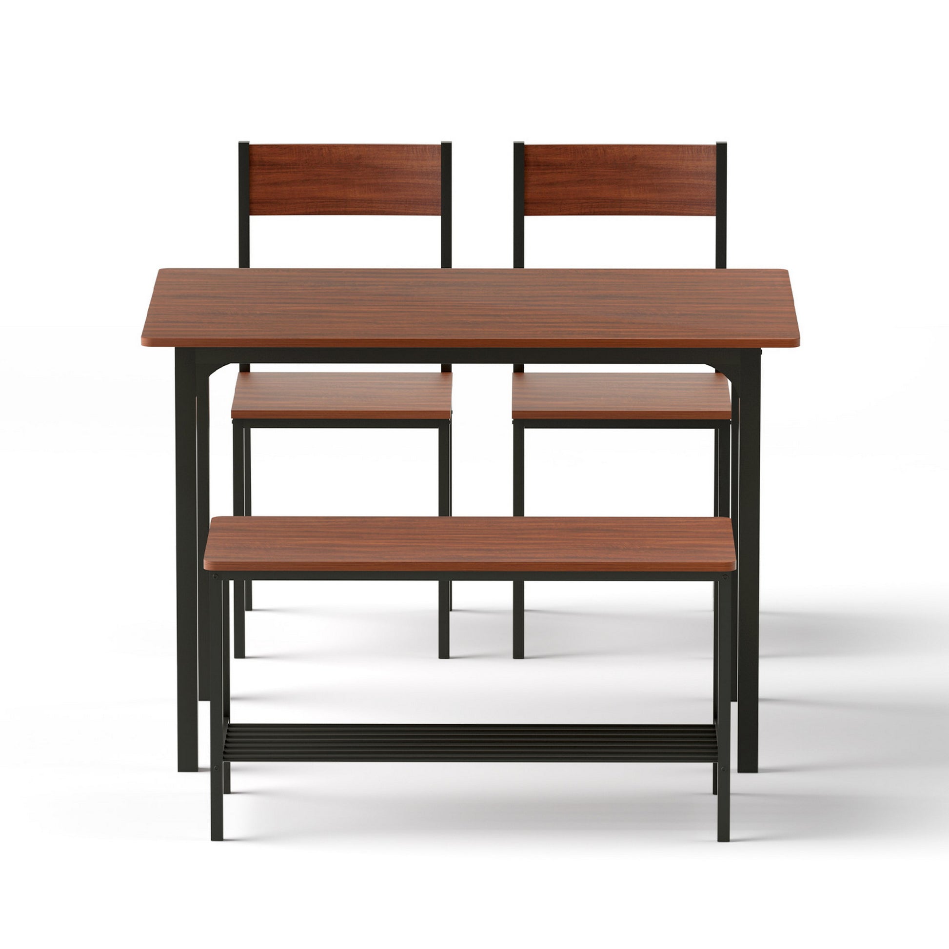 Artiss Dining Table and Chairs Set of 4 Storage Bench Kitchen Furniture Walnut DSET-U-5280-BR