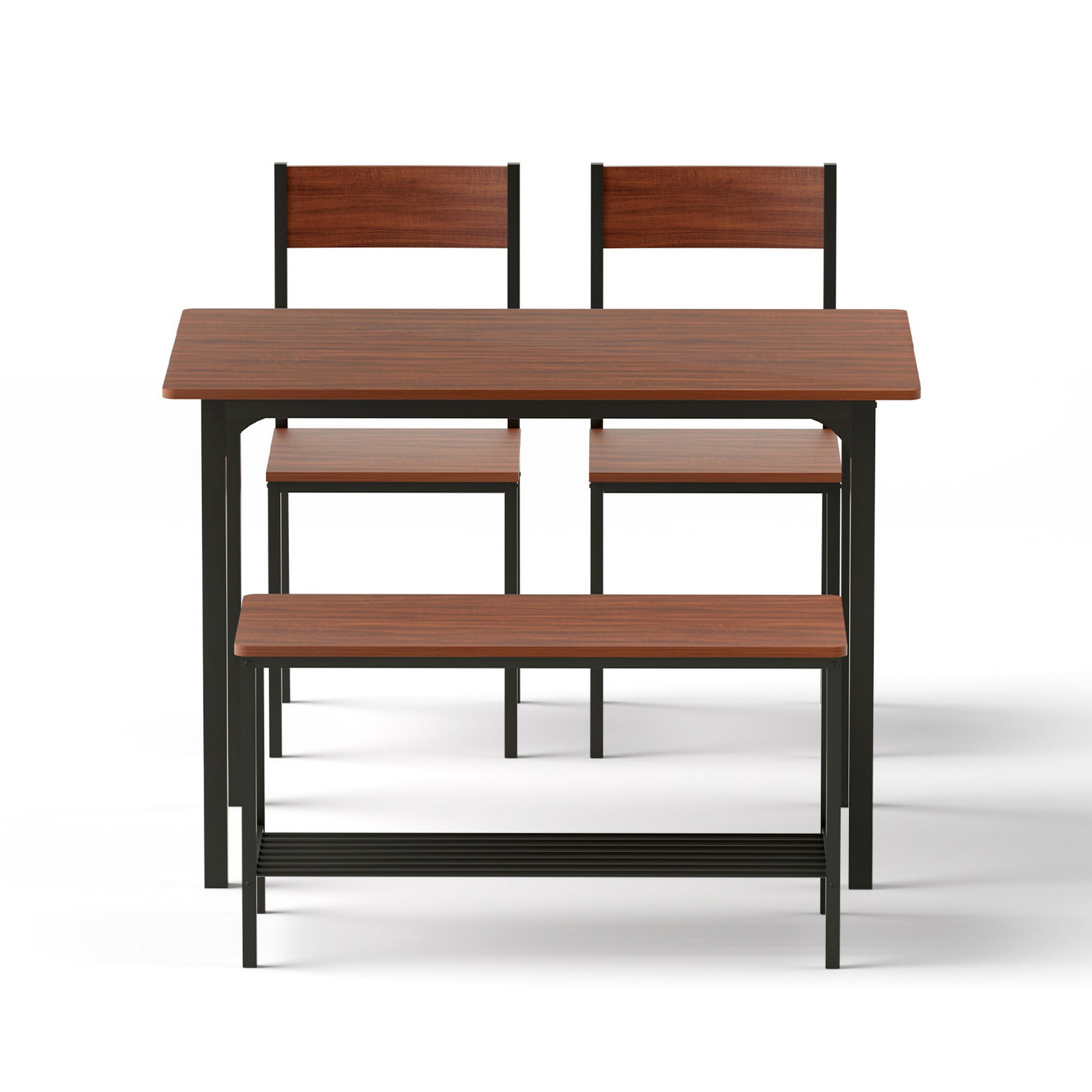 Artiss Dining Table and Chairs Set of 4 Storage Bench Kitchen Furniture Walnut DSET-U-5280-BR