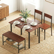 Artiss Dining Table and Chairs Set of 4 Storage Bench Kitchen Furniture Walnut DSET-U-5280-BR