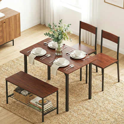 Artiss Dining Table and Chairs Set of 4 Storage Bench Kitchen Furniture Walnut DSET-U-5280-BR