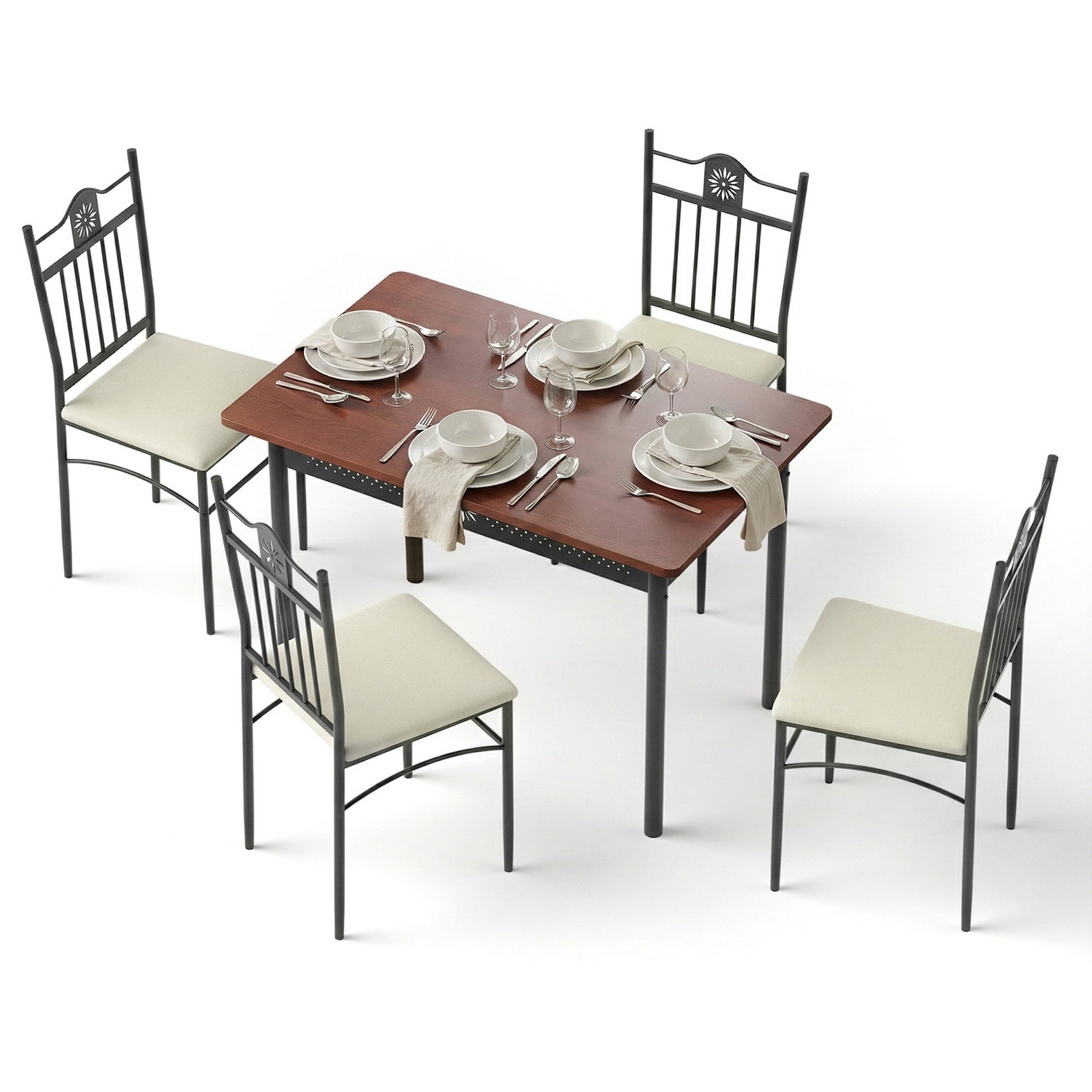 Artiss Dining Table and Chairs Set of 5 Compact Kitchen Furniture Upholstered DSET-U-5281-WAL