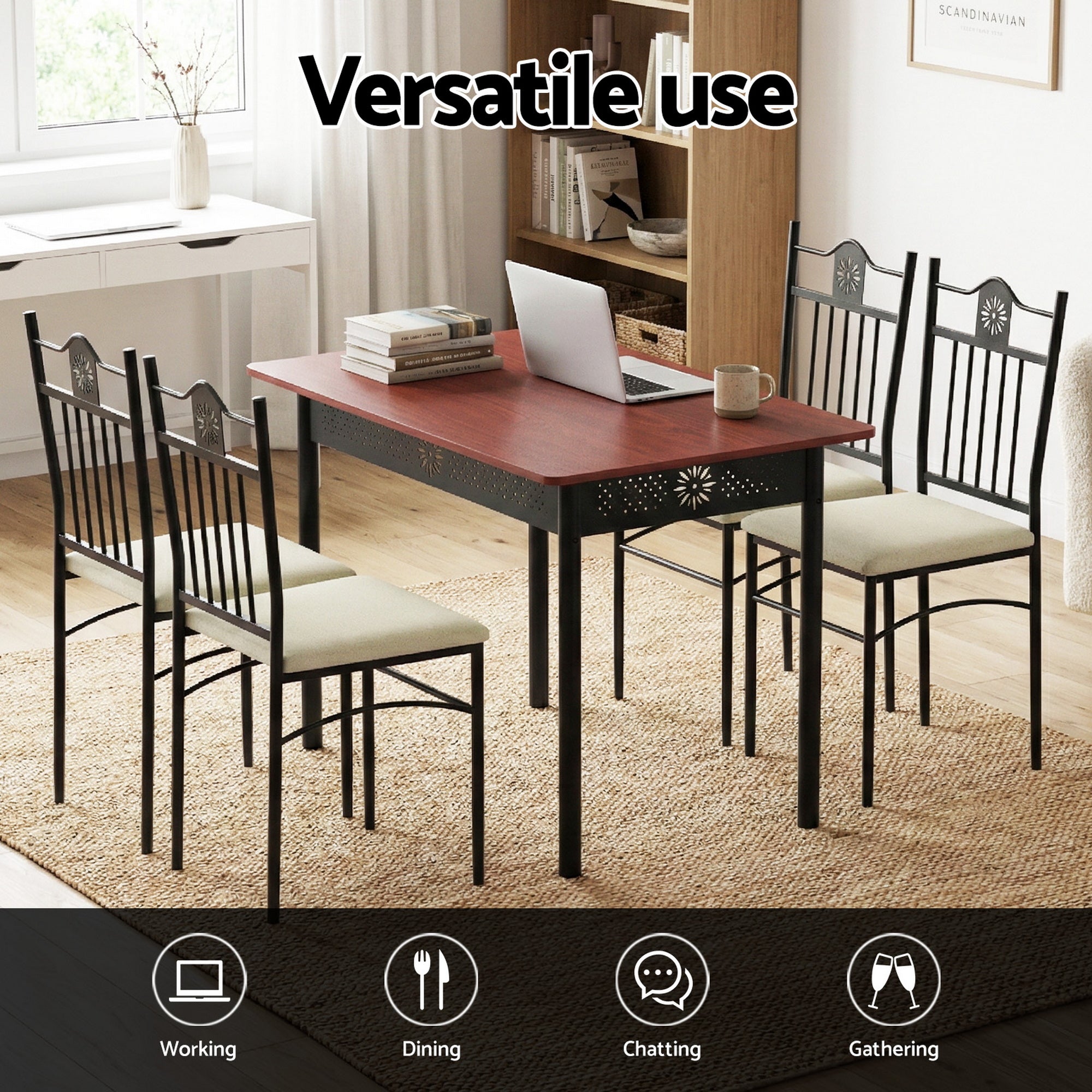 Artiss Dining Table and Chairs Set of 5 Compact Kitchen Furniture Upholstered DSET-U-5281-WAL