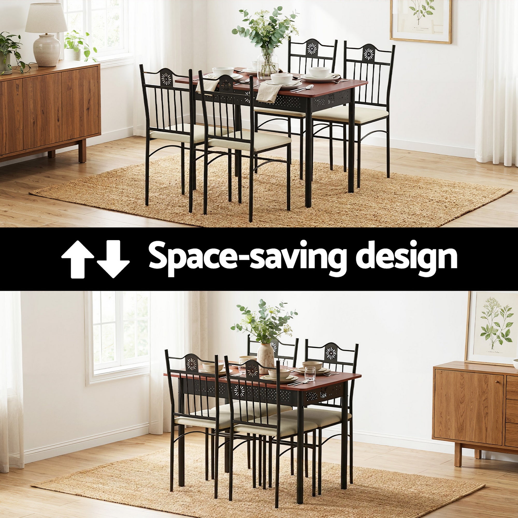 Artiss Dining Table and Chairs Set of 5 Compact Kitchen Furniture Upholstered DSET-U-5281-WAL