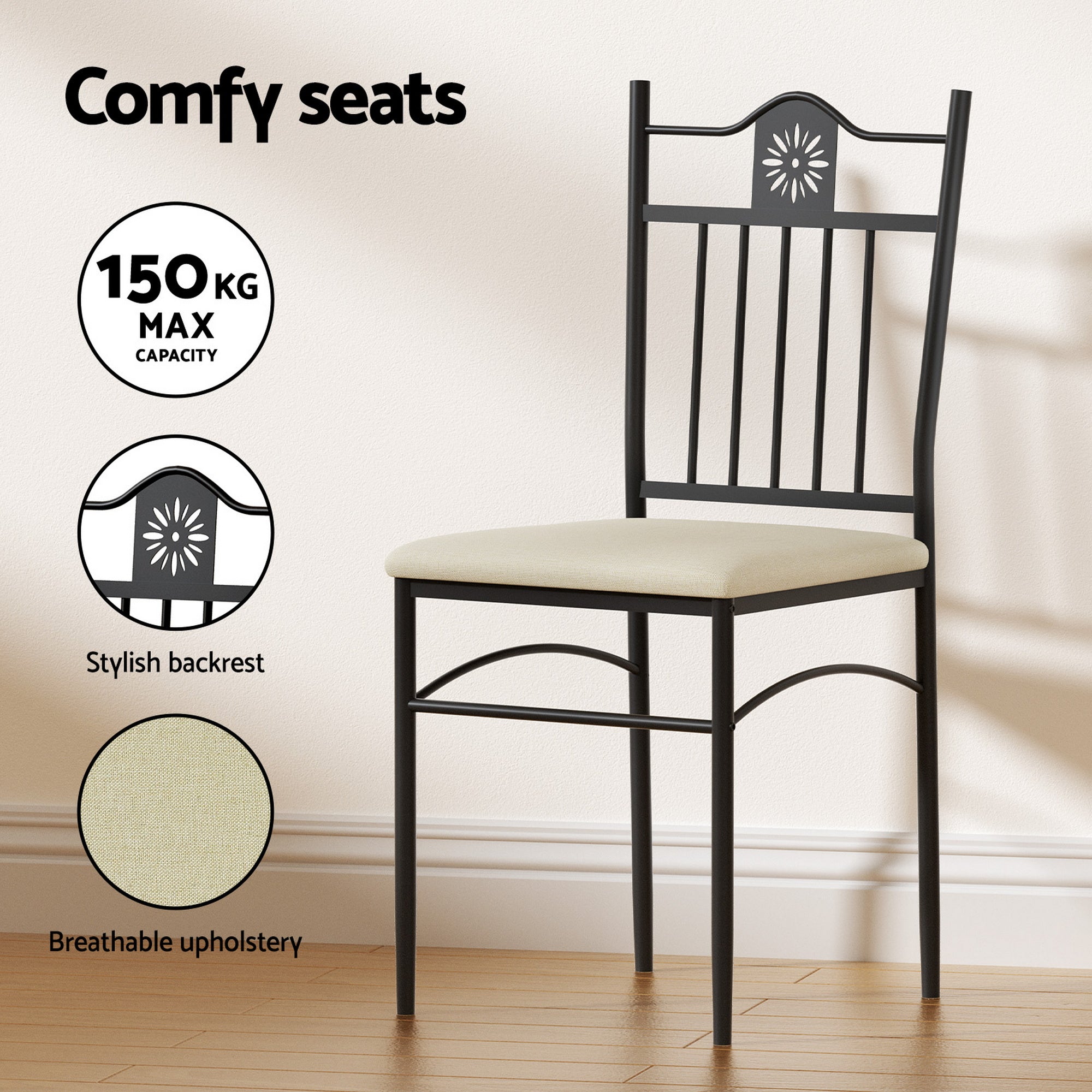 Artiss Dining Table and Chairs Set of 5 Compact Kitchen Furniture Upholstered DSET-U-5281-WAL