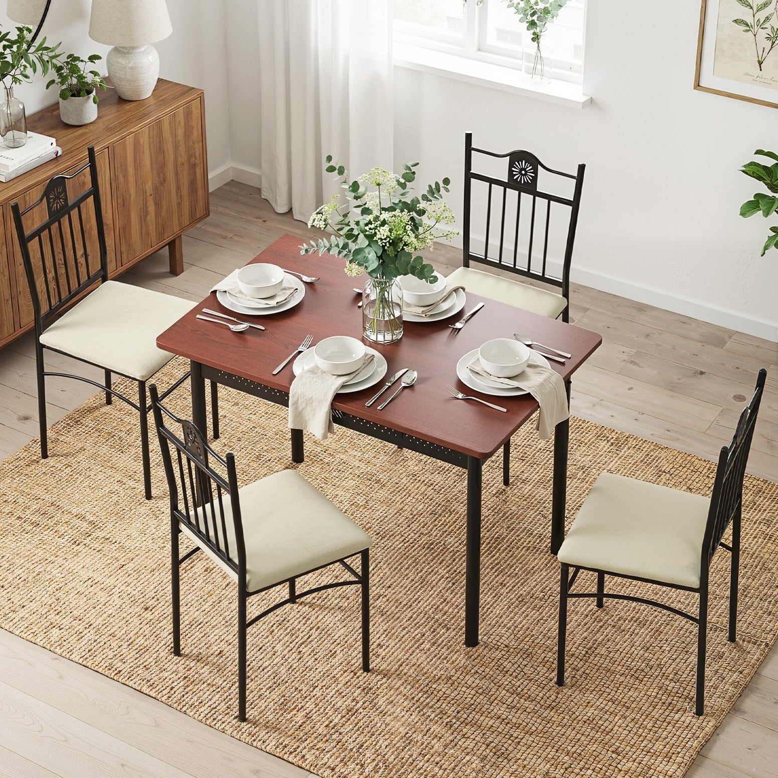 Artiss Dining Table and Chairs Set of 5 Compact Kitchen Furniture Upholstered DSET-U-5281-WAL