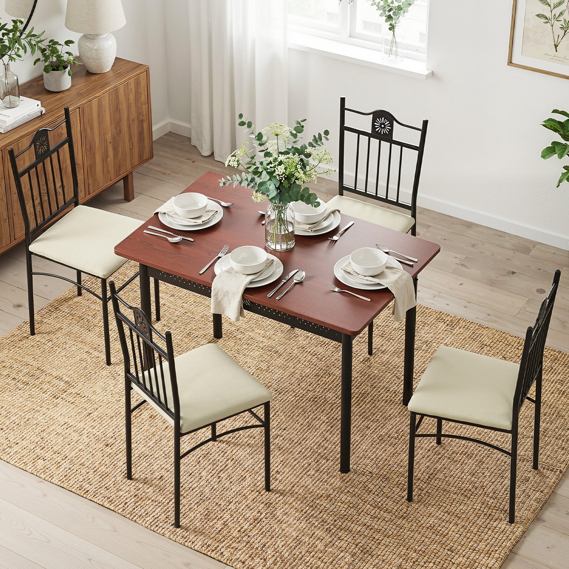 Artiss Dining Table and Chairs Set of 5 Compact Kitchen Furniture Upholstered DSET-U-5281-WAL