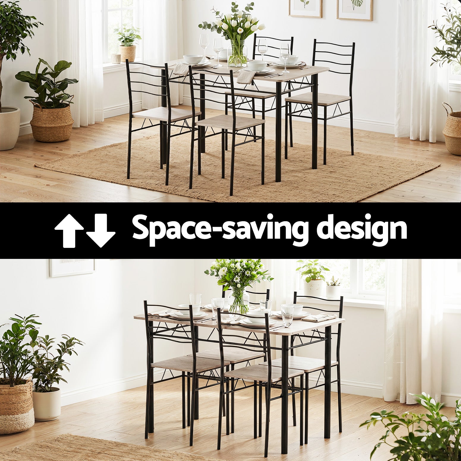 Artiss Dining Table and Chairs Set of 5 Compact Kitchen Furniture Modern Oak DSET-U-5282-WD