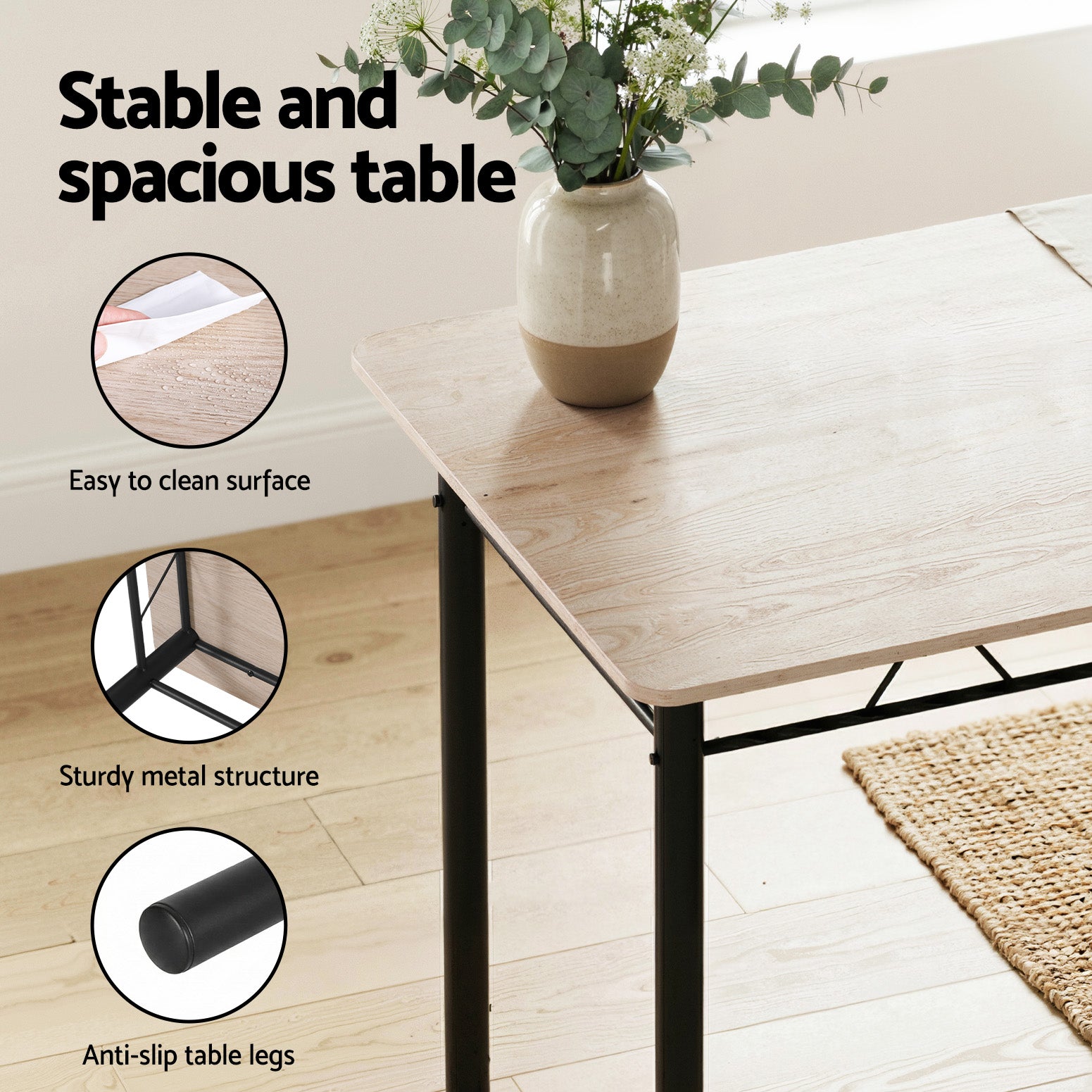 Artiss Dining Table and Chairs Set of 5 Compact Kitchen Furniture Modern Oak DSET-U-5282-WD