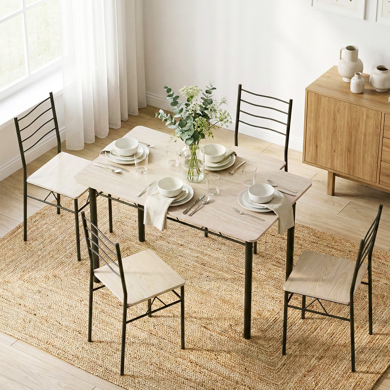 Artiss Dining Table and Chairs Set of 5 Compact Kitchen Furniture Modern Oak DSET-U-5282-WD