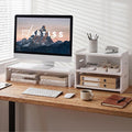 Artiss Monitor Stand and 3-Tier Desk Organiser 2-in-1 Modular Computer Monitor Riser PVC Desktop Shelf Holds DSK-RISER-001-WH