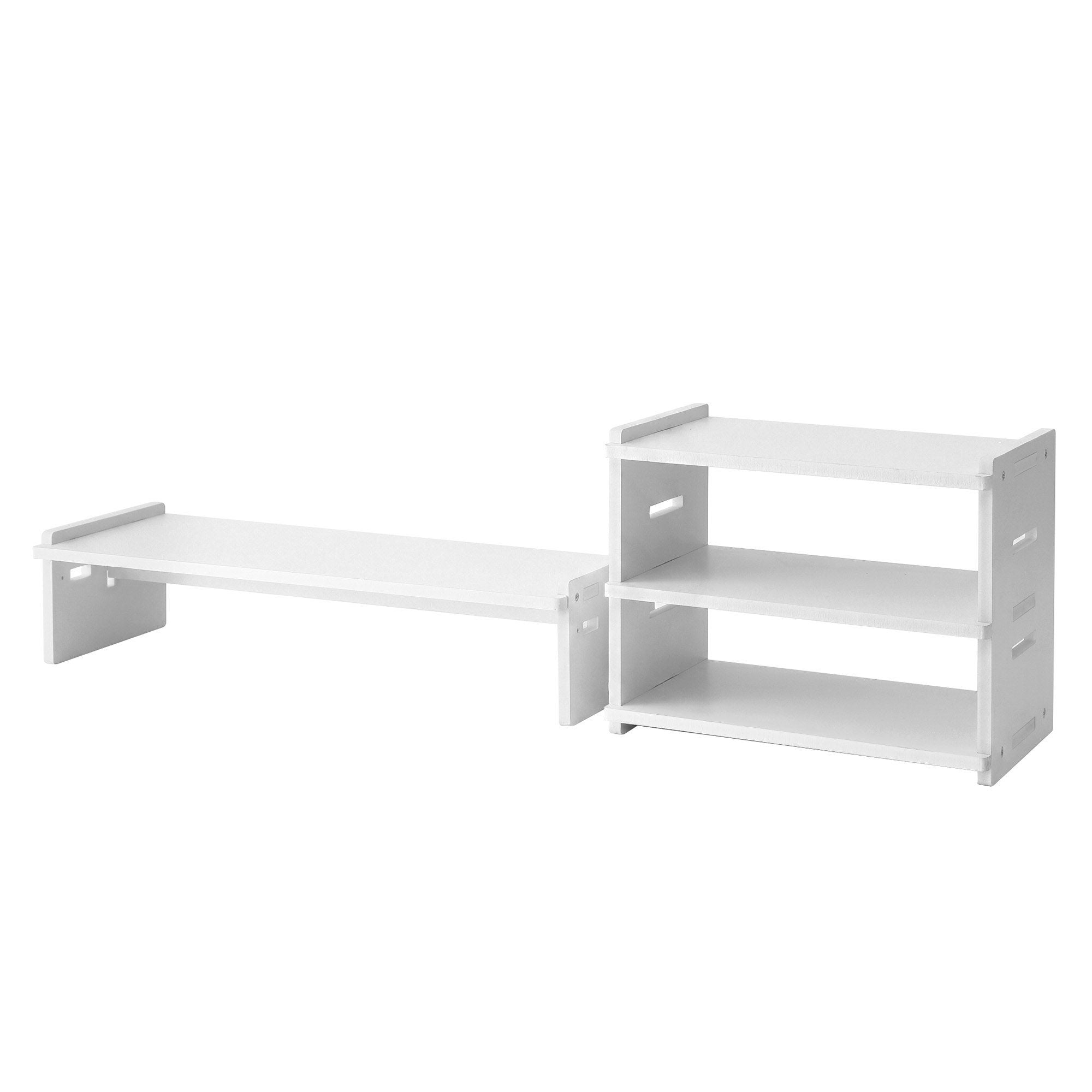 Artiss Monitor Stand and 3-Tier Desk Organiser 2-in-1 Modular Computer Monitor Riser PVC Desktop Shelf Holds DSK-RISER-001-WH