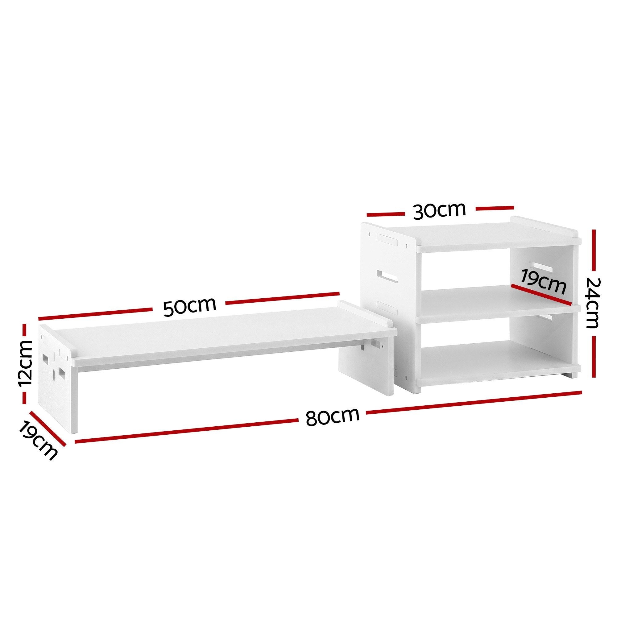 Artiss Monitor Stand and 3-Tier Desk Organiser 2-in-1 Modular Computer Monitor Riser PVC Desktop Shelf Holds DSK-RISER-001-WH