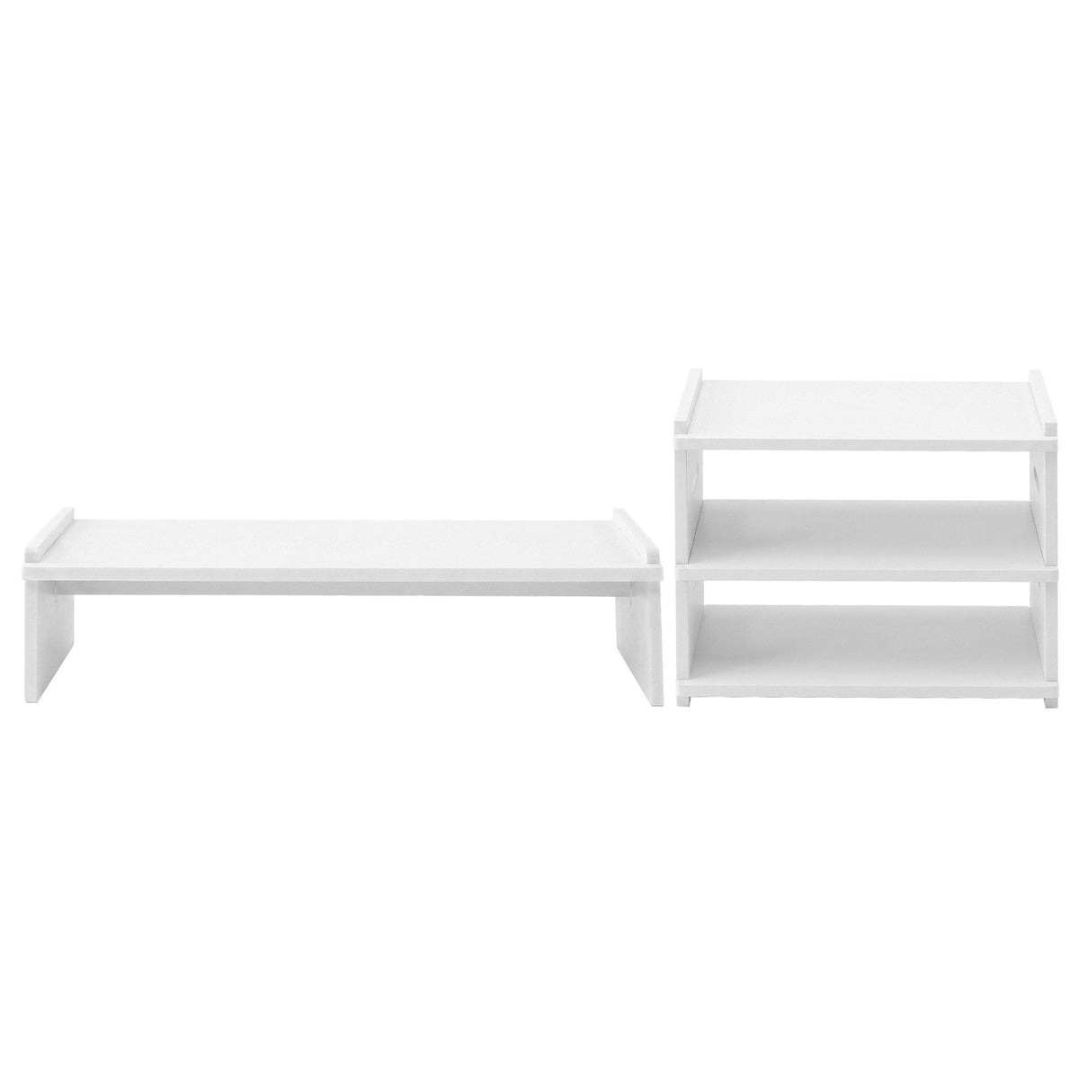 Artiss Monitor Stand and 3-Tier Desk Organiser 2-in-1 Modular Computer Monitor Riser PVC Desktop Shelf Holds DSK-RISER-001-WH
