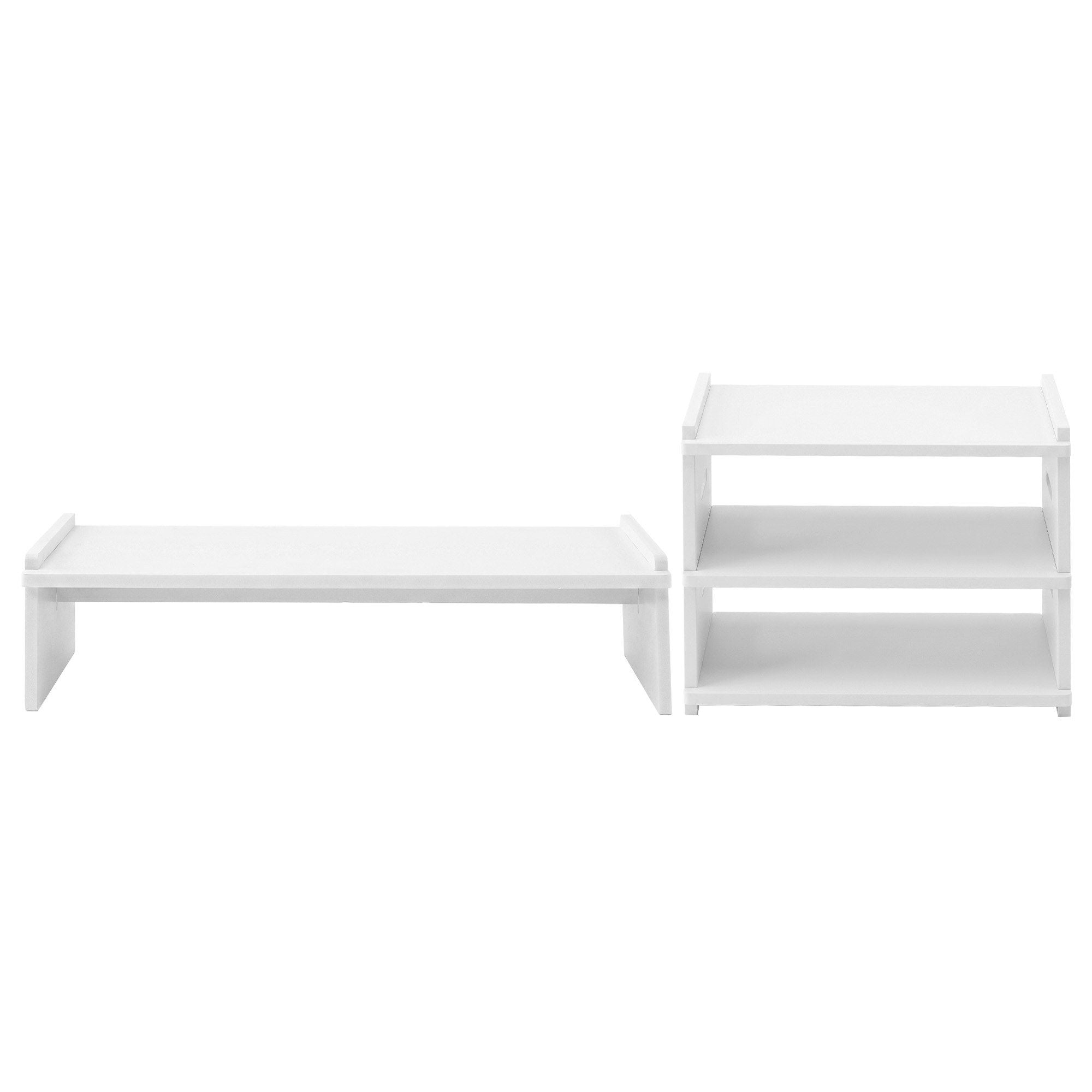 Artiss Monitor Stand and 3-Tier Desk Organiser 2-in-1 Modular Computer Monitor Riser PVC Desktop Shelf Holds DSK-RISER-001-WH