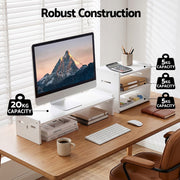 Artiss Monitor Stand and 3-Tier Desk Organiser 2-in-1 Modular Computer Monitor Riser PVC Desktop Shelf Holds DSK-RISER-001-WH