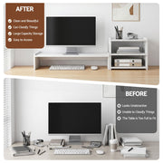 Artiss Monitor Stand and 3-Tier Desk Organiser 2-in-1 Modular Computer Monitor Riser PVC Desktop Shelf Holds DSK-RISER-001-WH
