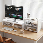 Artiss Monitor Stand and 3-Tier Desk Organiser 2-in-1 Modular Computer Monitor Riser PVC Desktop Shelf Holds DSK-RISER-001-WH