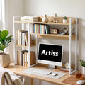 Artist Desk Organizer 2-Tier Desk Shelf 24cm Depth for Unblocked Monitor View Asymmetrical Desk Hutch Dorm DSK-SHF-001-WDWH