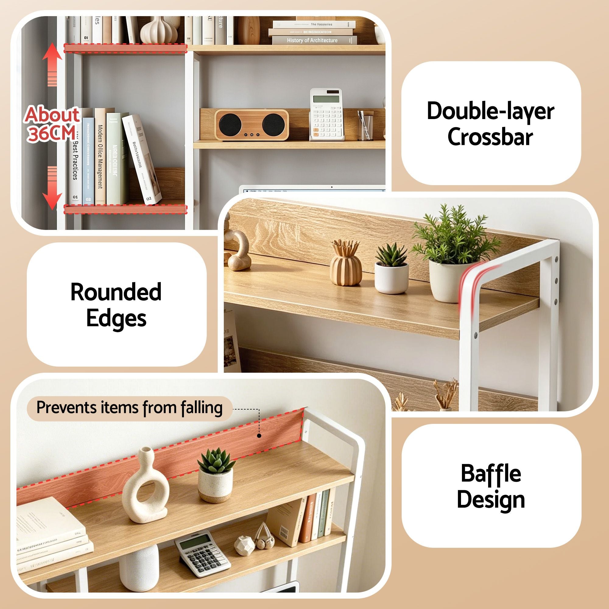 Artist Desk Organizer 2-Tier Desk Shelf 24cm Depth for Unblocked Monitor View Asymmetrical Desk Hutch Dorm DSK-SHF-001-WDWH