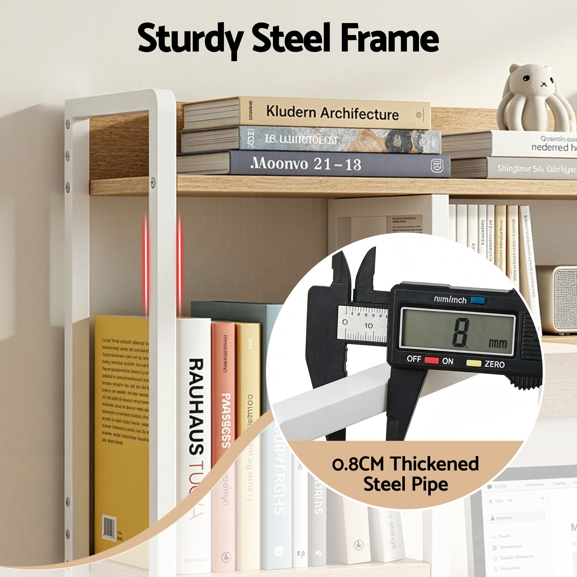Artist Desk Organizer 2-Tier Desk Shelf 24cm Depth for Unblocked Monitor View Asymmetrical Desk Hutch Dorm DSK-SHF-001-WDWH