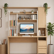 Artist Desk Organizer 2-Tier Desk Shelf 24cm Depth for Unblocked Monitor View Asymmetrical Desk Hutch Dorm DSK-SHF-001-WDWH