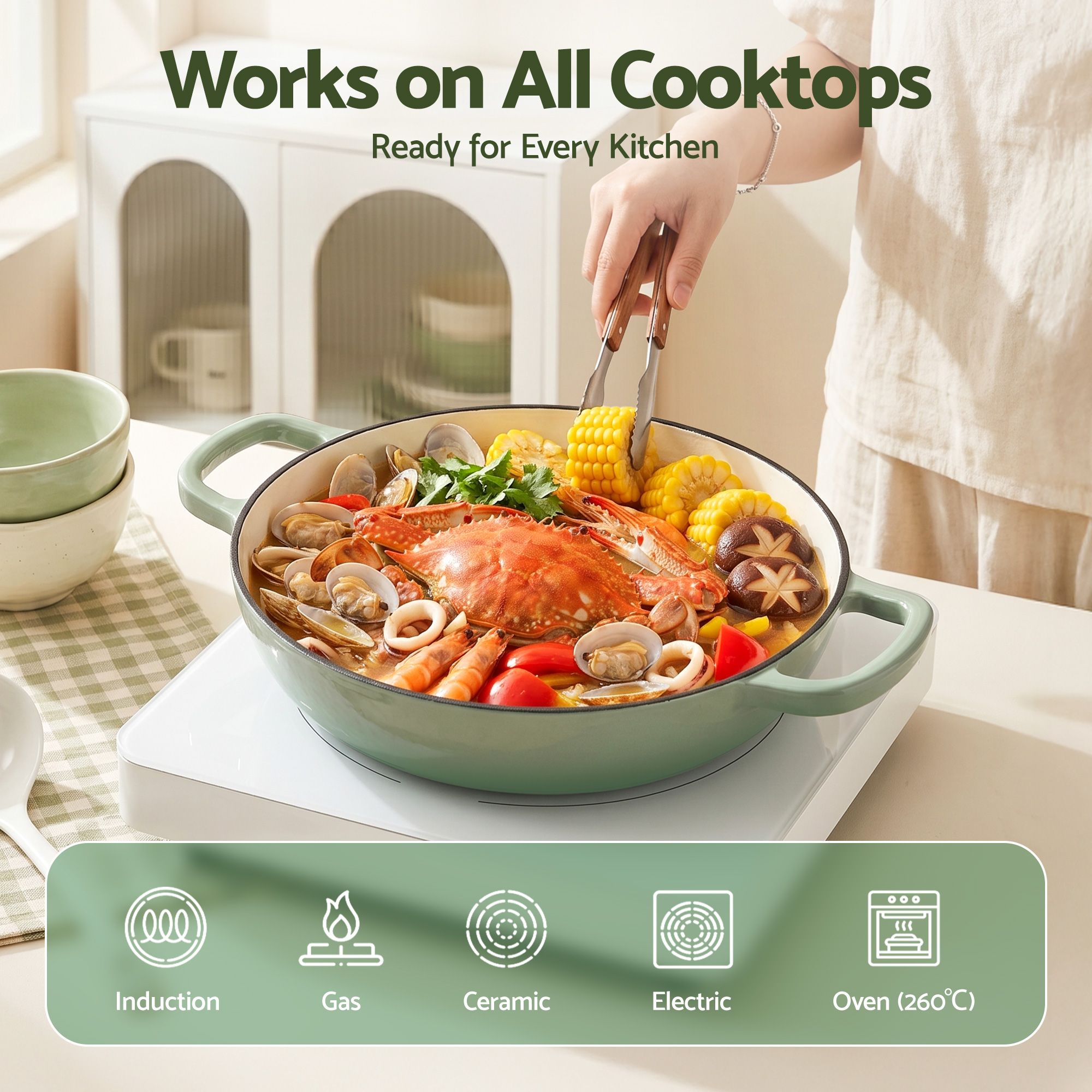 5-Star Chef 3.3L Enameled Cast Iron Dutch Oven Pot with Lid for Sourdough Bread Baking DTO-PAN-GN