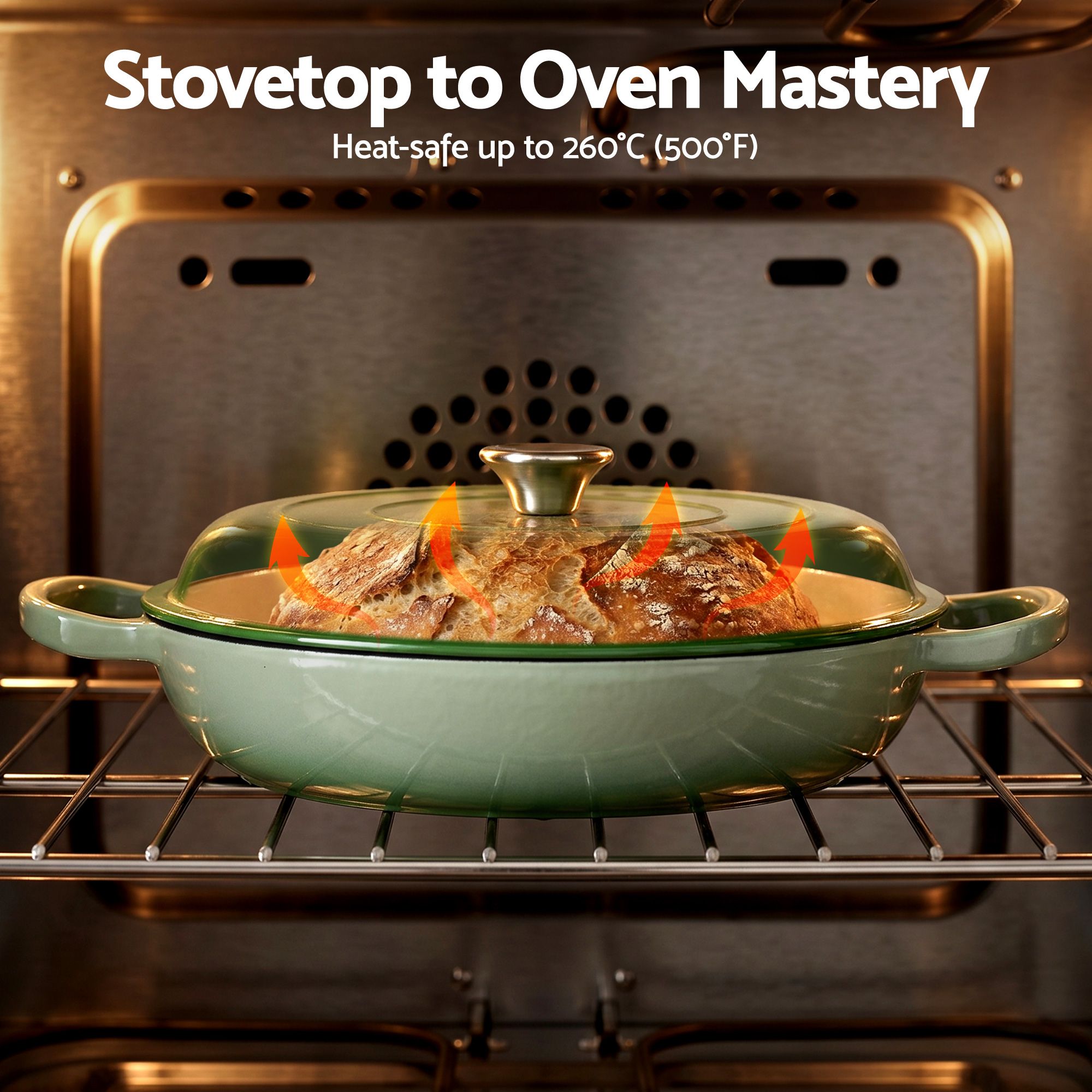5-Star Chef 3.3L Enameled Cast Iron Dutch Oven Pot with Lid for Sourdough Bread Baking DTO-PAN-GN